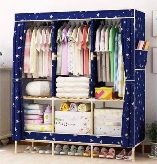 Tủ vải khung gỗ 3 buồng ảnh thật (hàng loại 1) | BigBuy360 - bigbuy360.vn