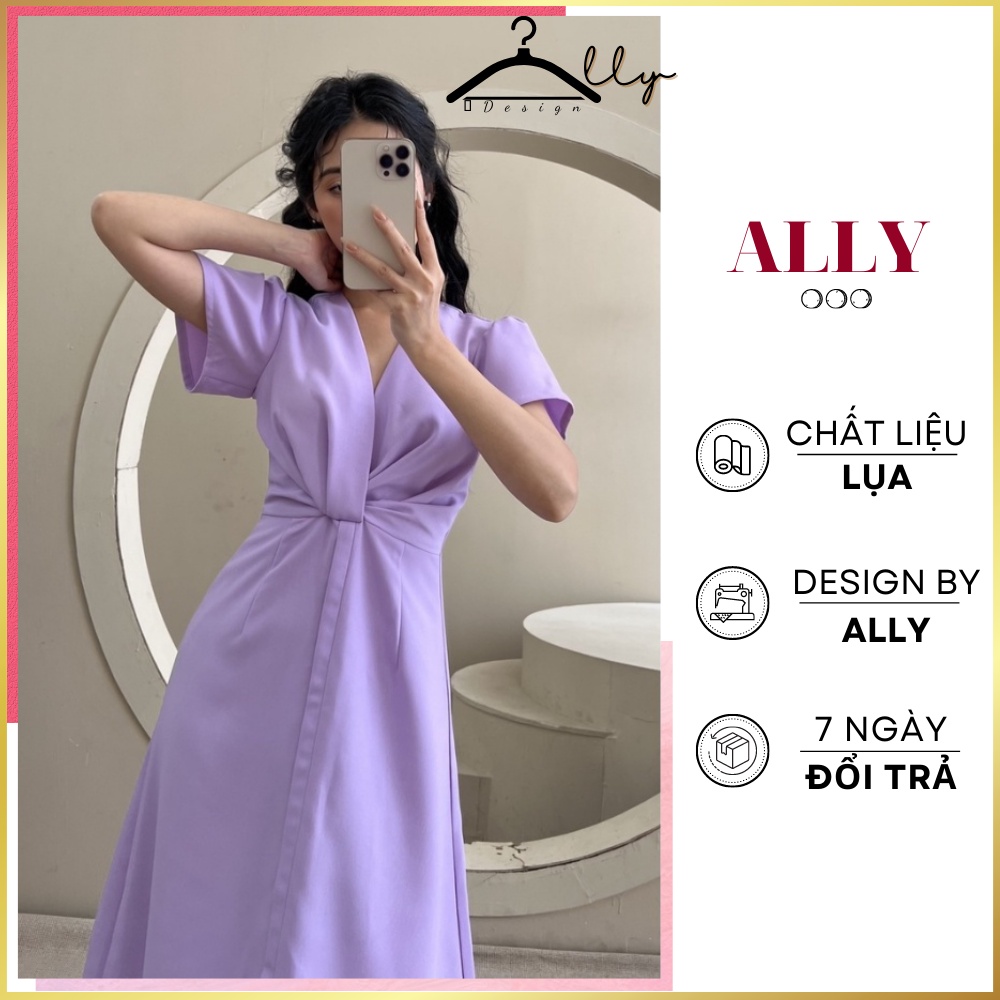 Váy tím xoắn eo ALLY thiết kế che bụng tốt
