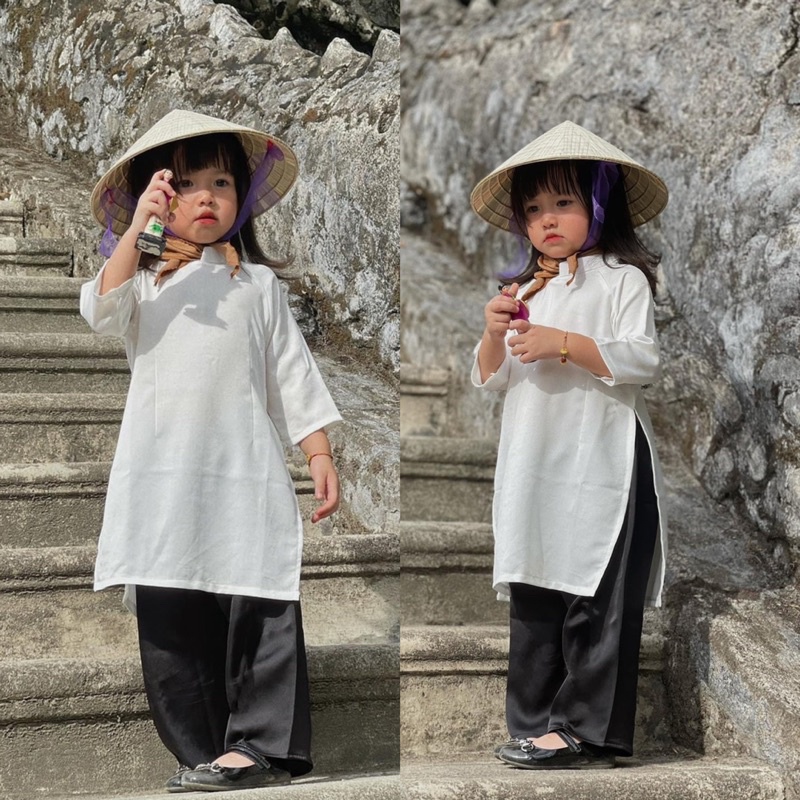Áo Dài Trắng Truyền Thống Cho Bé Gái - Nhà Cam