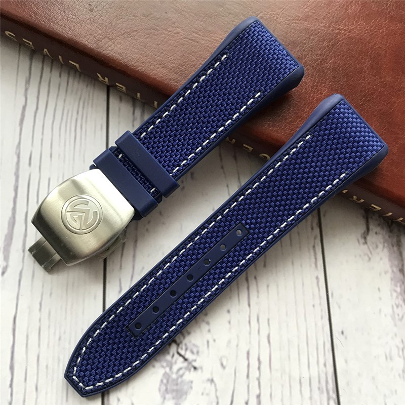 Dây đeo đồng hồ Franck Muller V45 bằng da silicone nylon thay thế màu xanh dương đen 28mm