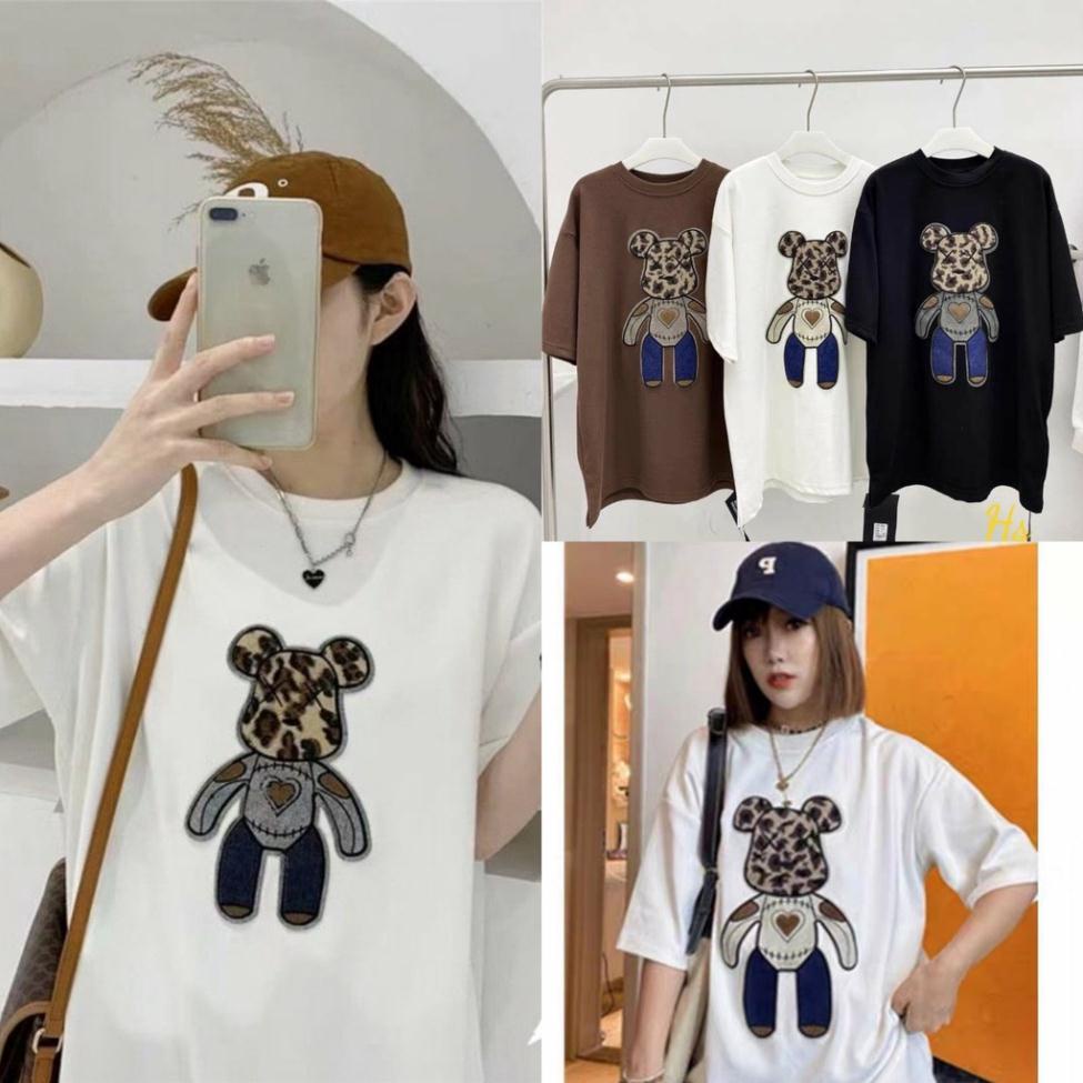 Áo Phông Unisex Gấu Trái Tim In Hình dưới 70kg - Áo Cổ Trò Cộc Tay Dáng Thụng 3 Màu G0142 [Sản Phẩm Như Hình]