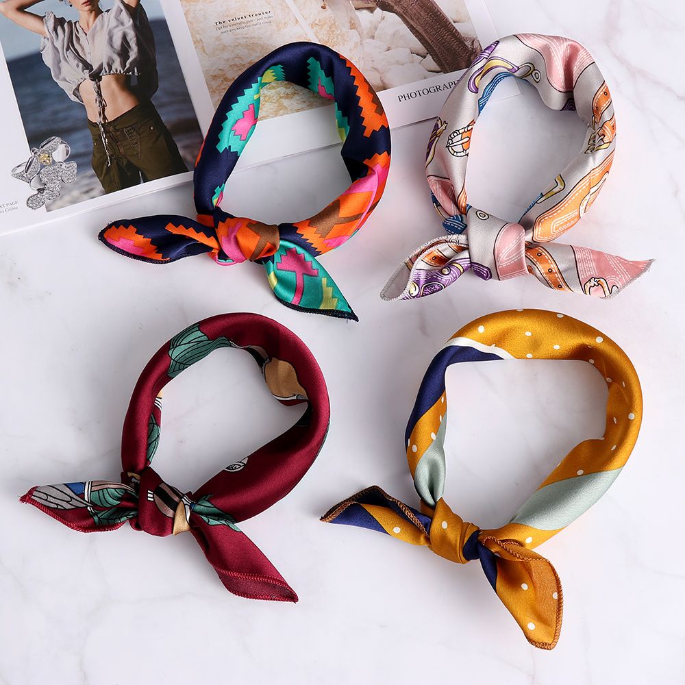 Khăn quàng cổ vuông bằng lụa satin nhiều phong cách và màu sắc thời trang thanh lịch cho nữ