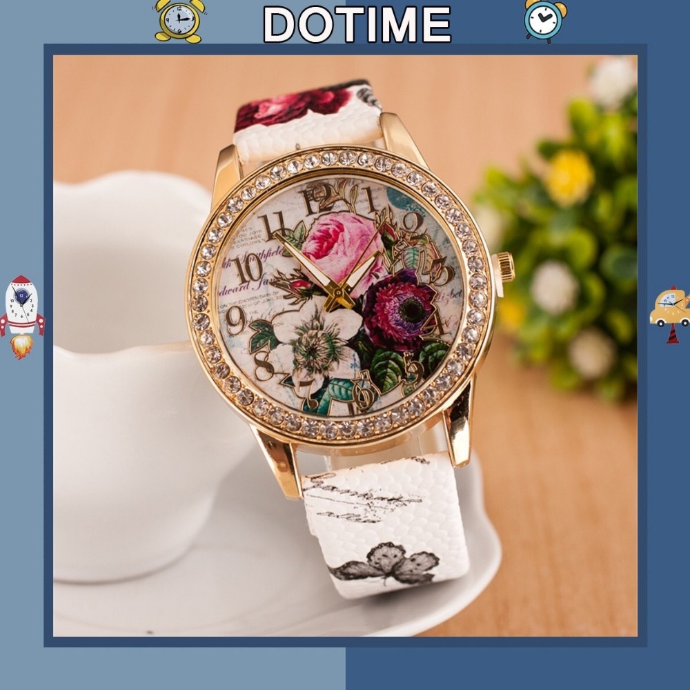 Đồng hồ nữ Dotime đeo tay họa tiết hoa hồng cực sang ZO93