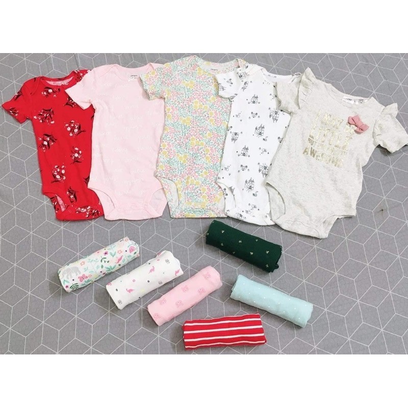 Set 5 bộ body chip cộc tay❤️ Bộ liền quần cotton xuất dư cho bé