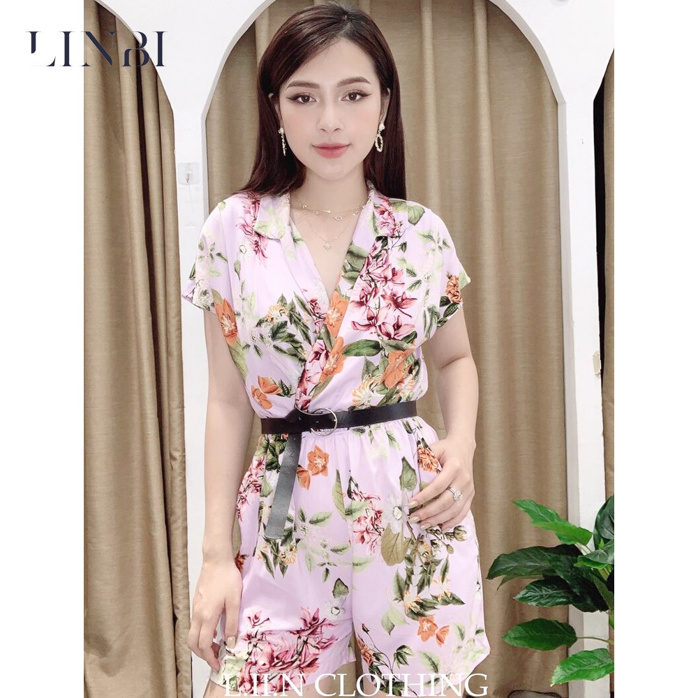 Jumpsuit nữ dáng ngắn LIIN CLOTHING chất lụa cao cấp thoáng mát, họa tiết hoa lá cực xinh, sành điệu JS0034