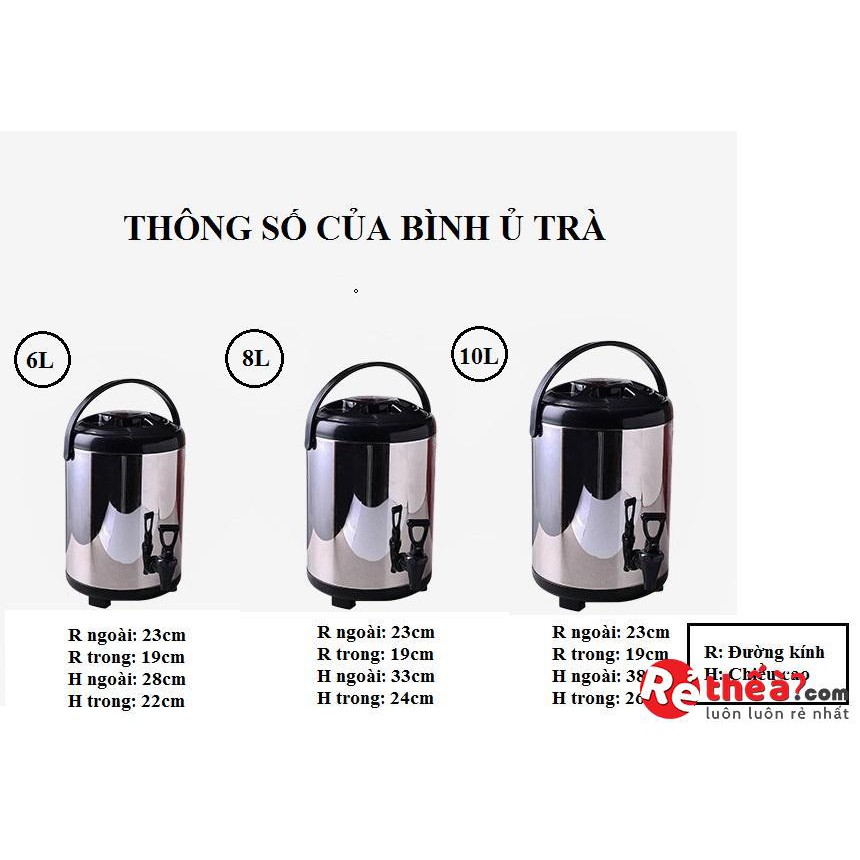 Bình ủ trà giữ nhiệt inox 8L - Cách Nhiệt 3 Lớp