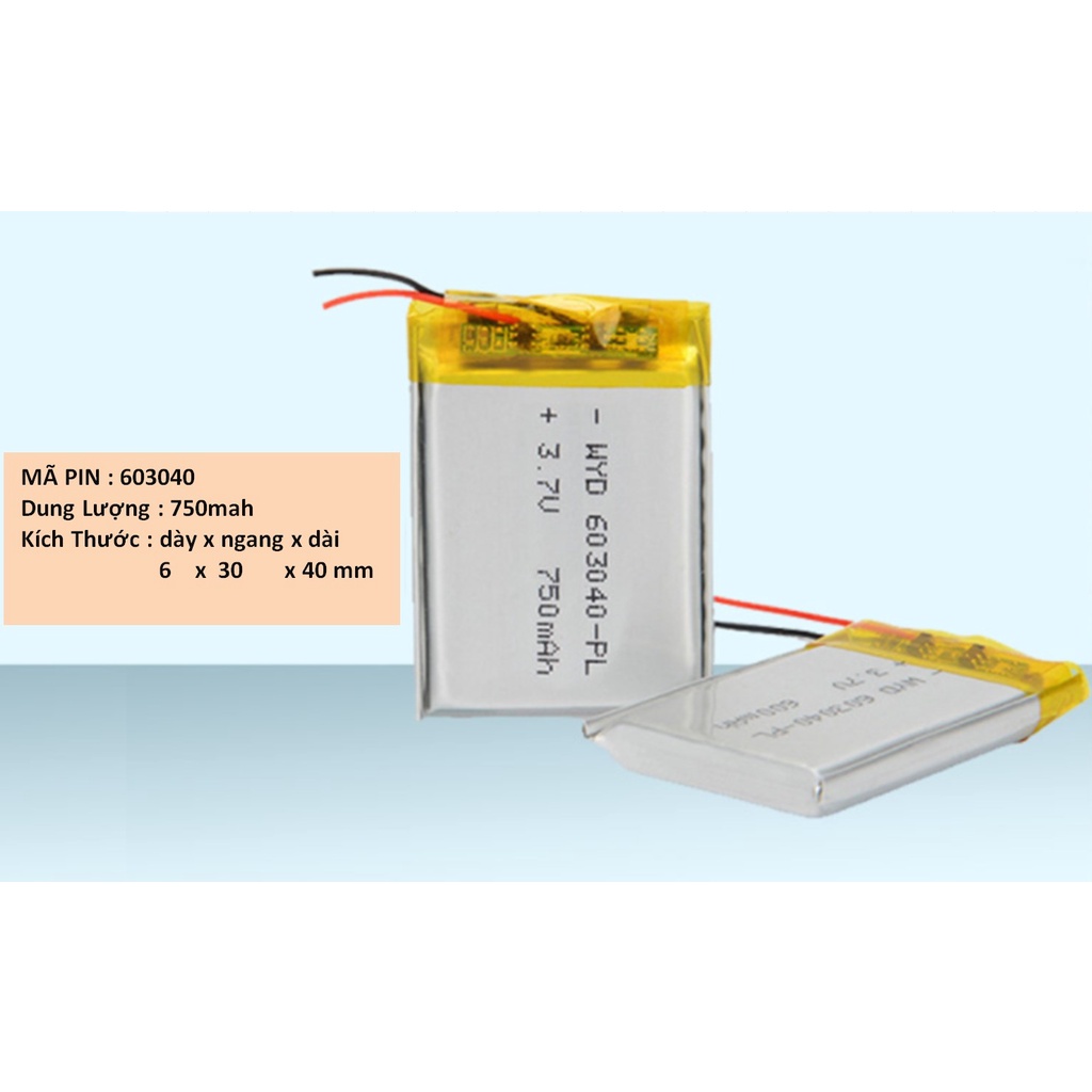 Pin Lithium - Ion 3.7V 603040 750mah