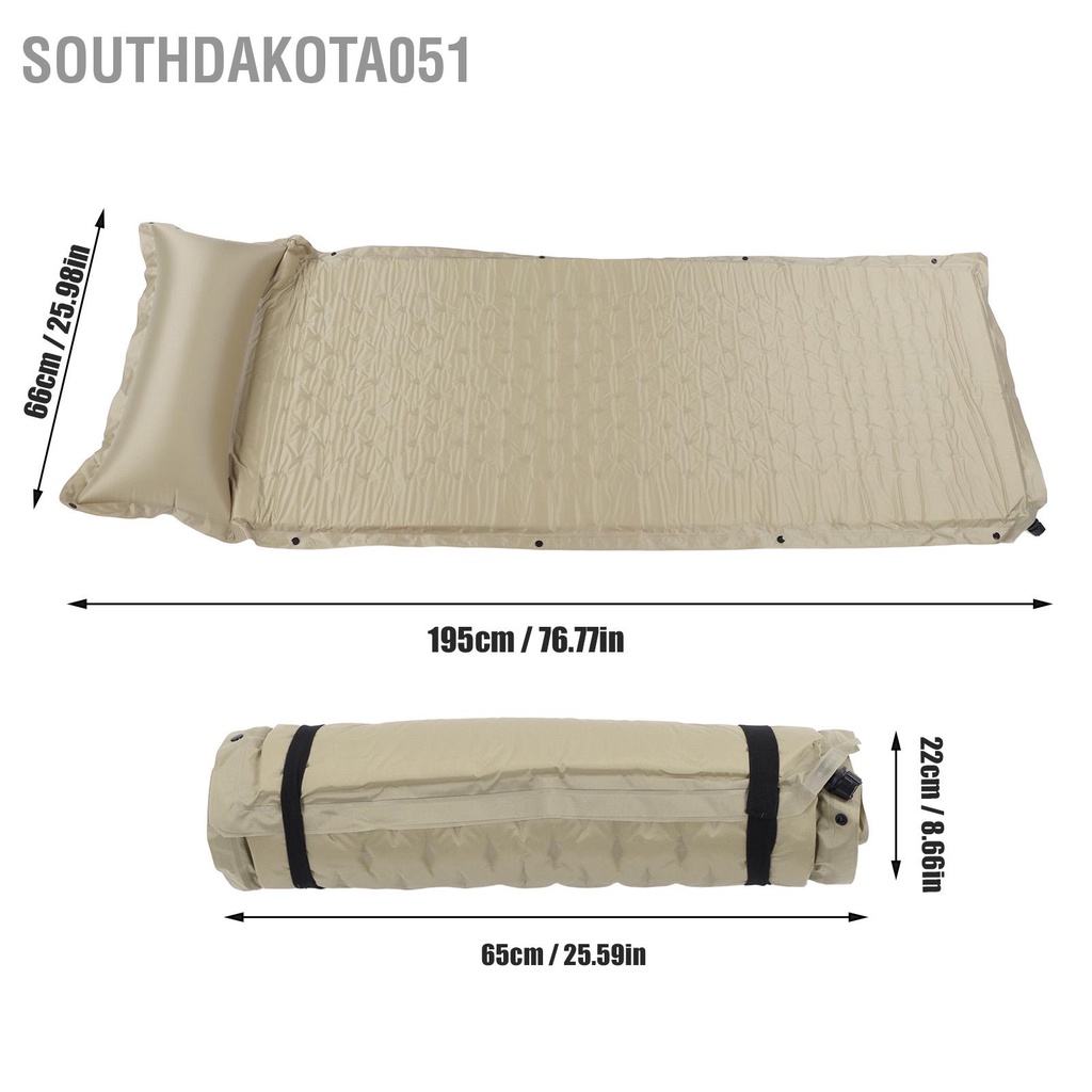 Southdakota051 Đệm ngủ Kaki tự thổi phồng không thấm nước Nệm cắm trại Polyester Pongee dày bền để ngoài trời