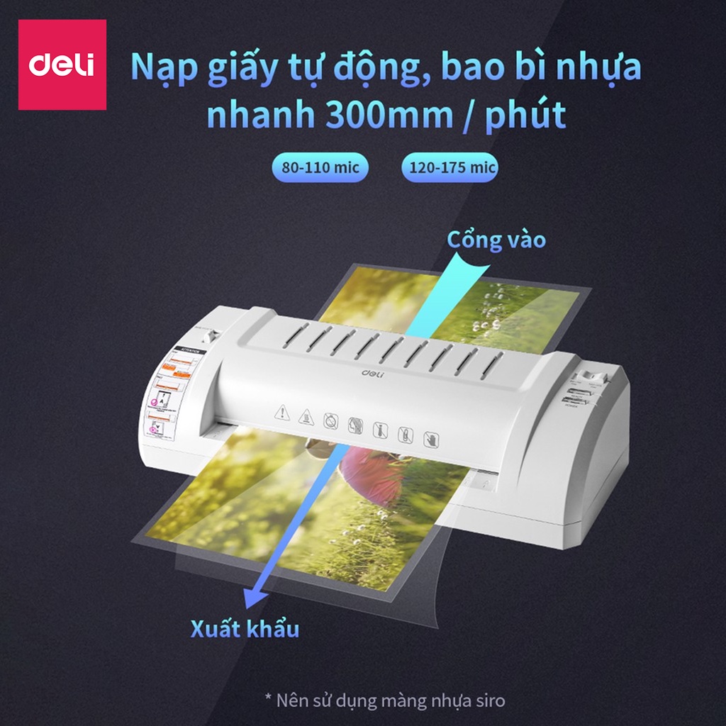 Máy Ép Plastic Deli Chính Hãng Chuyên Dụng - Khổ A4/A5/B5 - An Toàn Và Dễ Dàng Sử Dụng - Ép Màng Ảnh, Poster E3893-EU