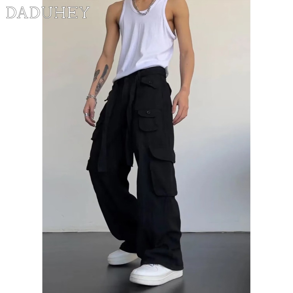 DaDuHey Men's and Women's Summer Thin 2022 Fashion Brand Functional Loose Straight Cargo Pants Ins Korean Style Trendy Fashion Joker Multi-Pocket Slacks