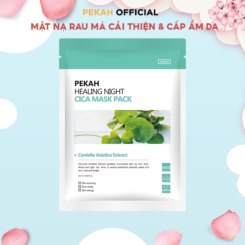 Mặt nạ dưỡng ẩm cải thiện da chiết xuất rau má PEKAH Healing Night Cica Mask Pack 25ml