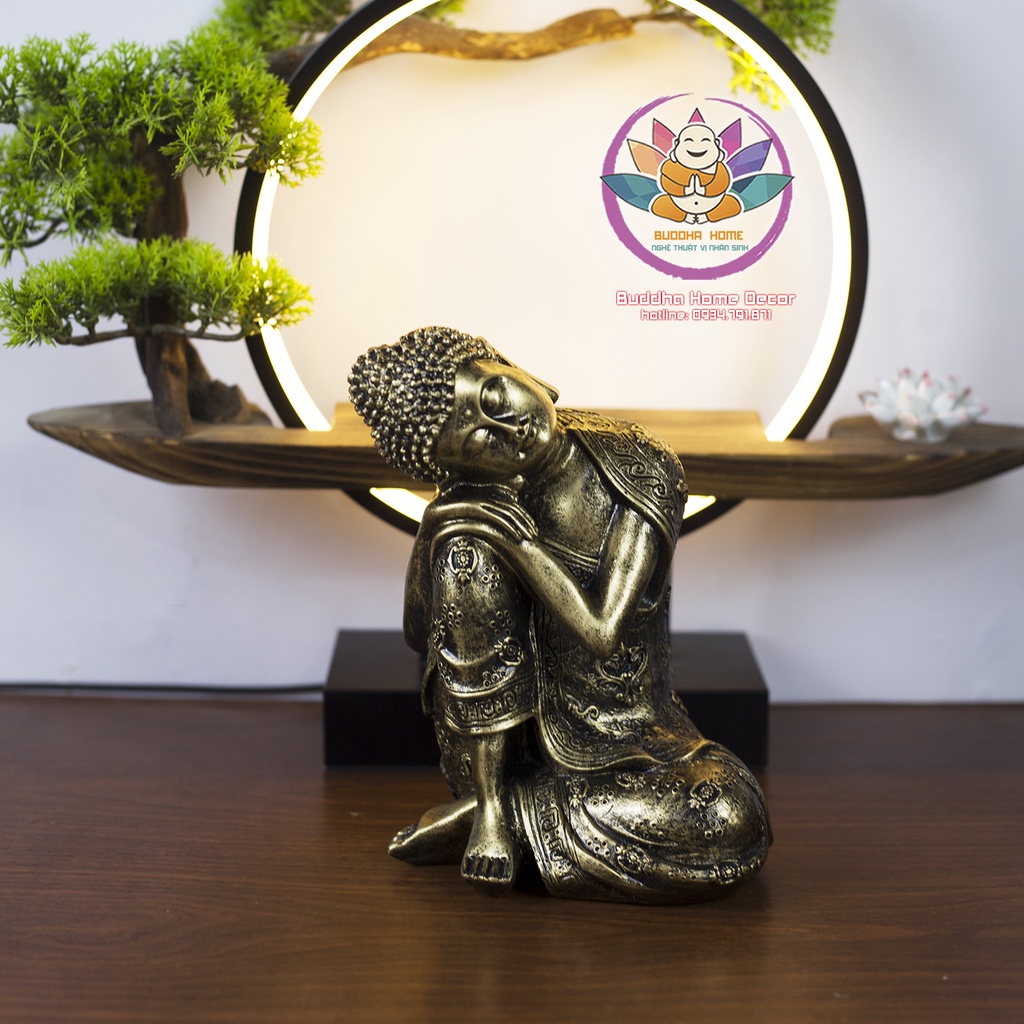 Tượng Phật An Nhiên Màu Đồng Cao 23.5cm phong thủy thờ cúng, trang trí hồ cá, thuỷ sinh, tiểu cảnh, bán cạn, terrarium