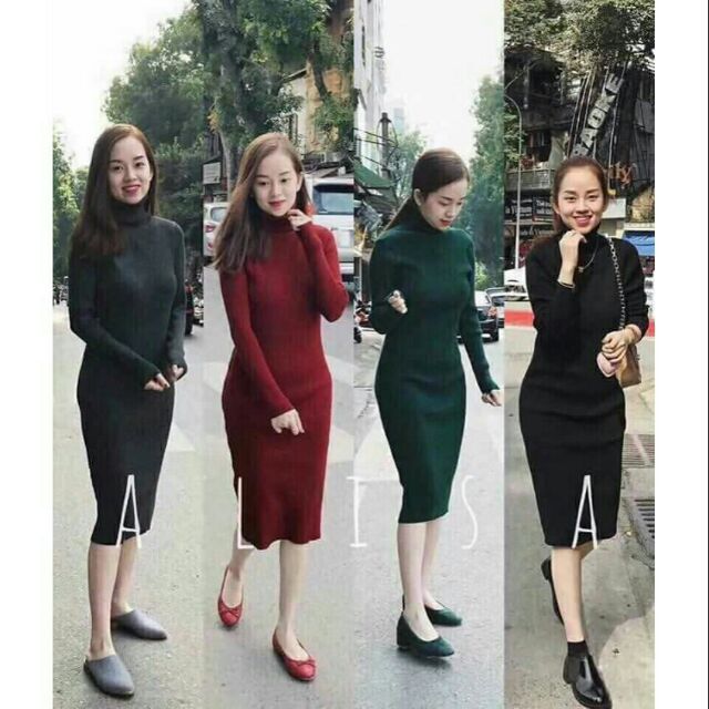 VÁY CỔ CAO 7 PHÂN ( thun gân dệt kim )