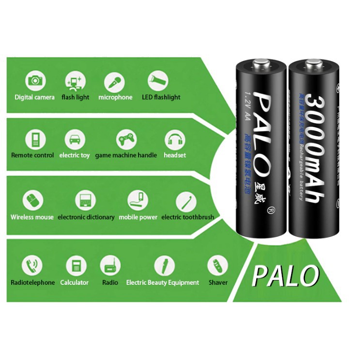 【Giới thiệu sản phẩm mới】 Bộ 4 pin sạc PALO AA 3000mah dùng cho mic karaoke ,máy đo huyết áp,đồ