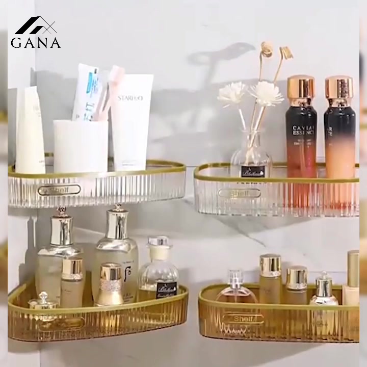 Kệ treo nhà tắm viền mạ vàng cao cấp GANA, kệ góc nhà tắm đựng dầu gội sữa tắm, kệ treo tường nhà bếp đựng gia vị. | BigBuy360 - bigbuy360.vn