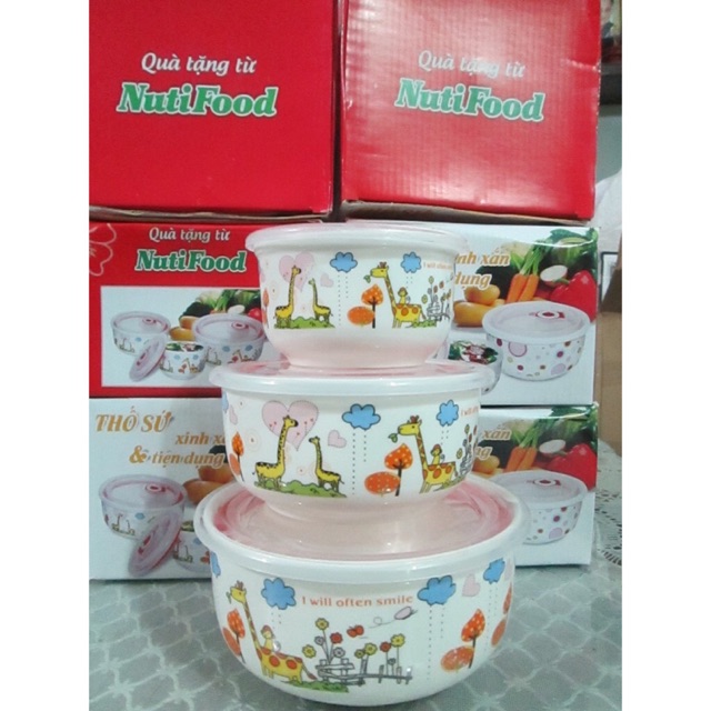 Bộ 3 thố sứ hút chân không quà tặng Nutifood