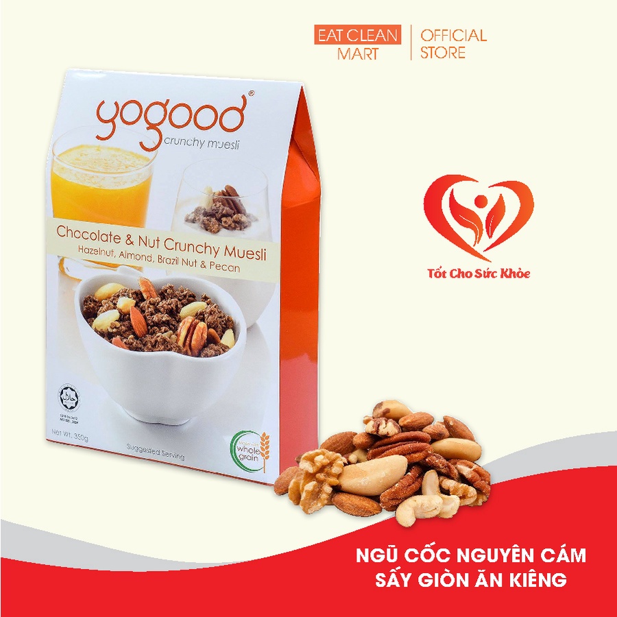 Ngũ cốc nguyên cám sấy giòn ăn kiêng Yogood Chocolate &amp; Nut Crunchy Muesli - hộp 350g