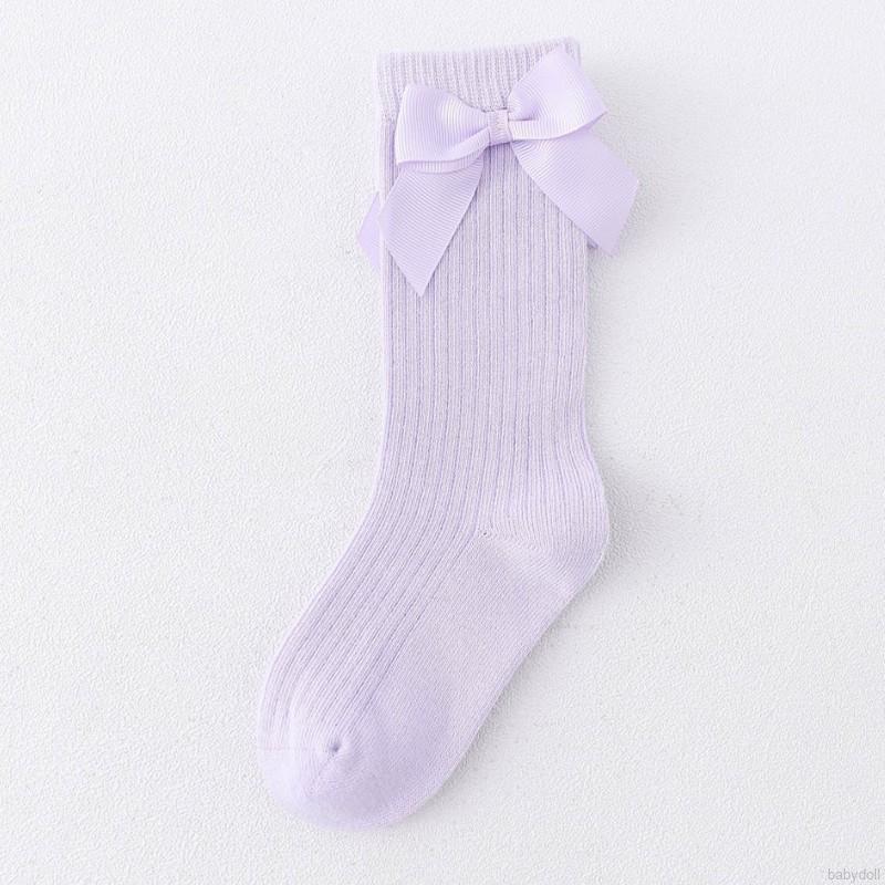Đôi Tất Cotton Màu Trơn Trang Trí Nơ Xinh Xắn Cho Bé Gái