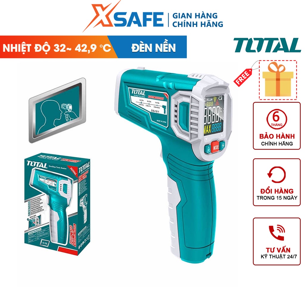 Máy đo nhiệt độ điện tử tia hồng ngoại Total THIT010381 | Sử dụng đo nhiệt độ từ xa, thời gian phản hồi 1 giây [XSAFE]