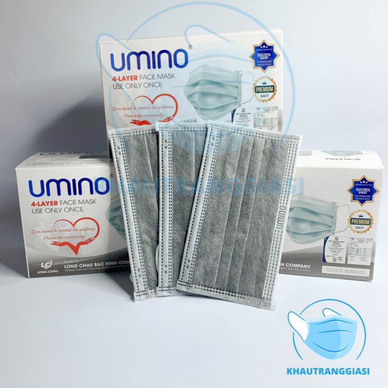 Khẩu trang y tế 4 lớp Umino màu xám 50 chiếc