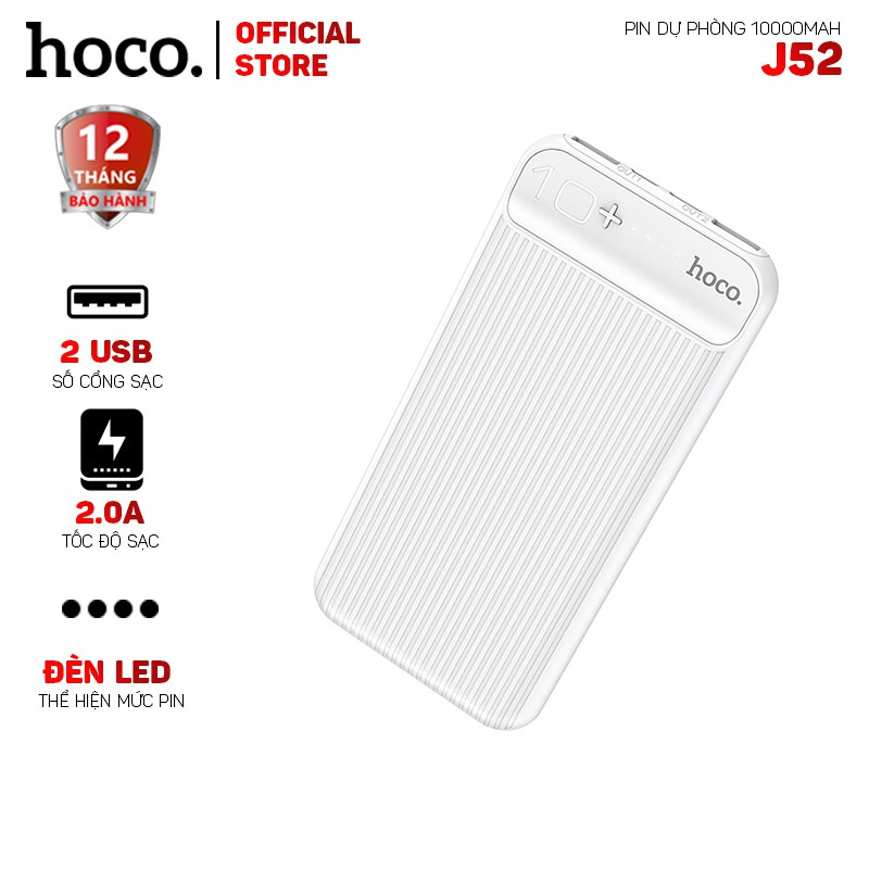 Pin sạc dự phòng Hoco J52 10000mah 2 cổng USB 2.0A có đèn led