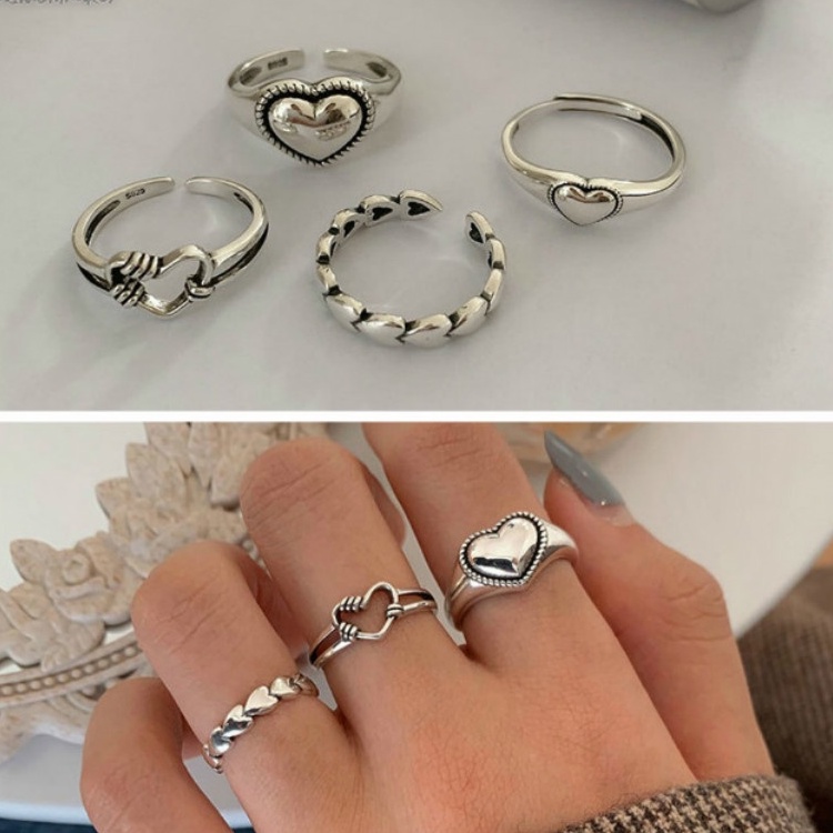 ✨✨【3pcs】Nhẫn hở s925 họa tiết trái tim phong cách xinh xắn dành cho nữ