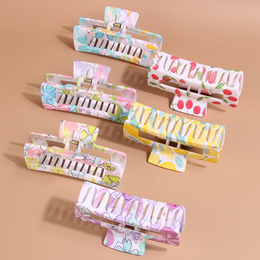 Kẹp Tóc Càng Cua Hình Chữ Nhật Họa Tiết Hình Học Phong Cách Retro