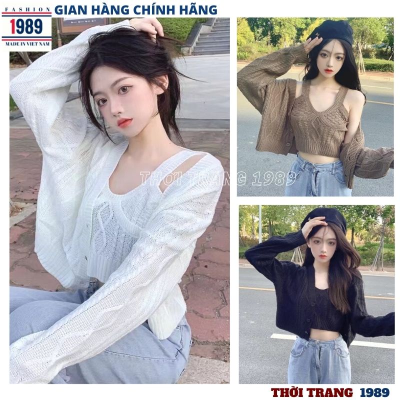 Sét áo khoác len cardigan kèm áo bra bên trong kiểu dáng hàn quốc ulzzang ,áo len nữ -PHƯƠNG 1989