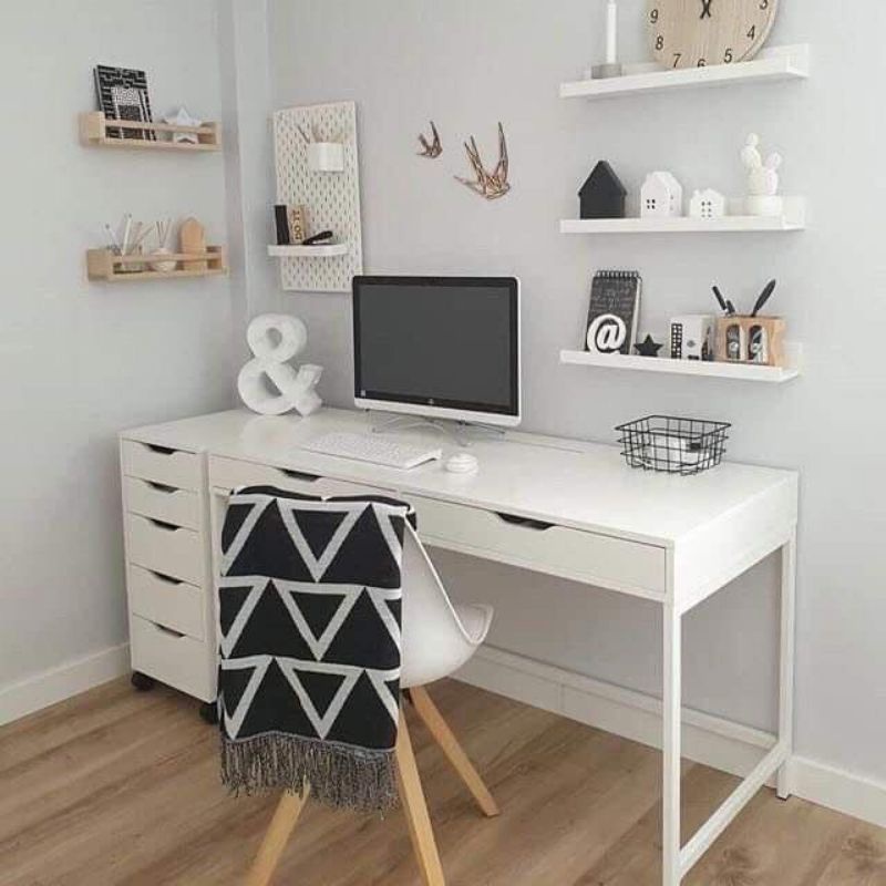 combo bàn tủ ikea full trắng