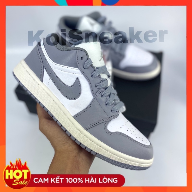 Giày Jordan 1 thấp cổ xám grey vintage tặng kèm dây phụ || Full box ảnh thật