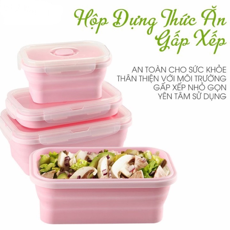 Bộ 4 hộp đựng thực phẩm silicon gấp gọn(giá xả siêu rẻ)