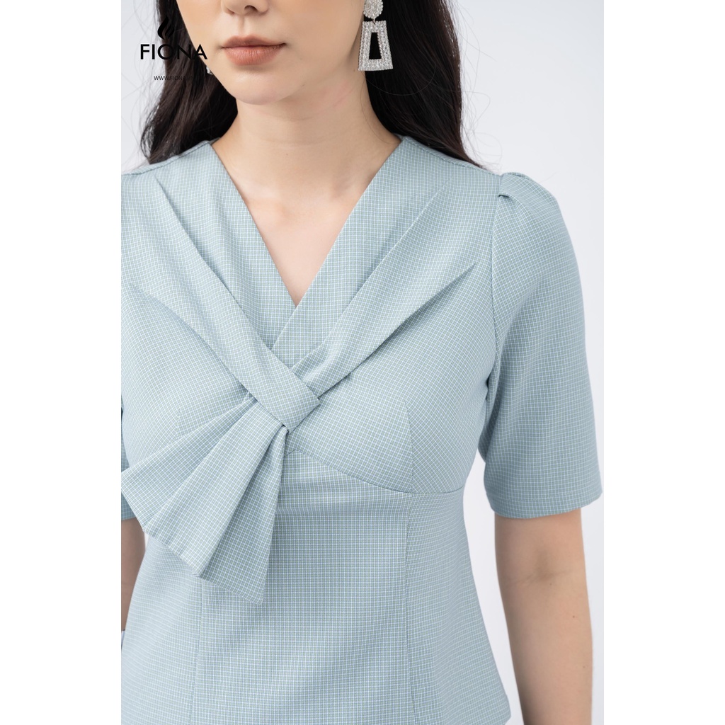 Áo sơ mi nữ dáng chiết eo, ngực cách điệu nơ bong FIONA F551290