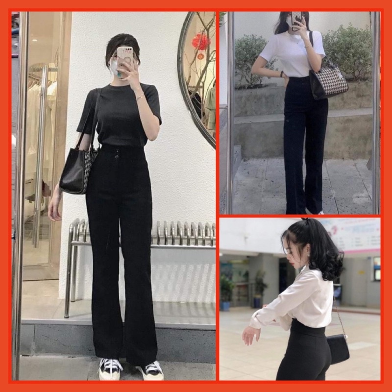 Quần Jean Giấy Ống Loe Nữ [FREESHIP]  Kaki jeans thiết kế 2 cúc dọc dáng đứng, culottes body dài đẹp Ulzzang