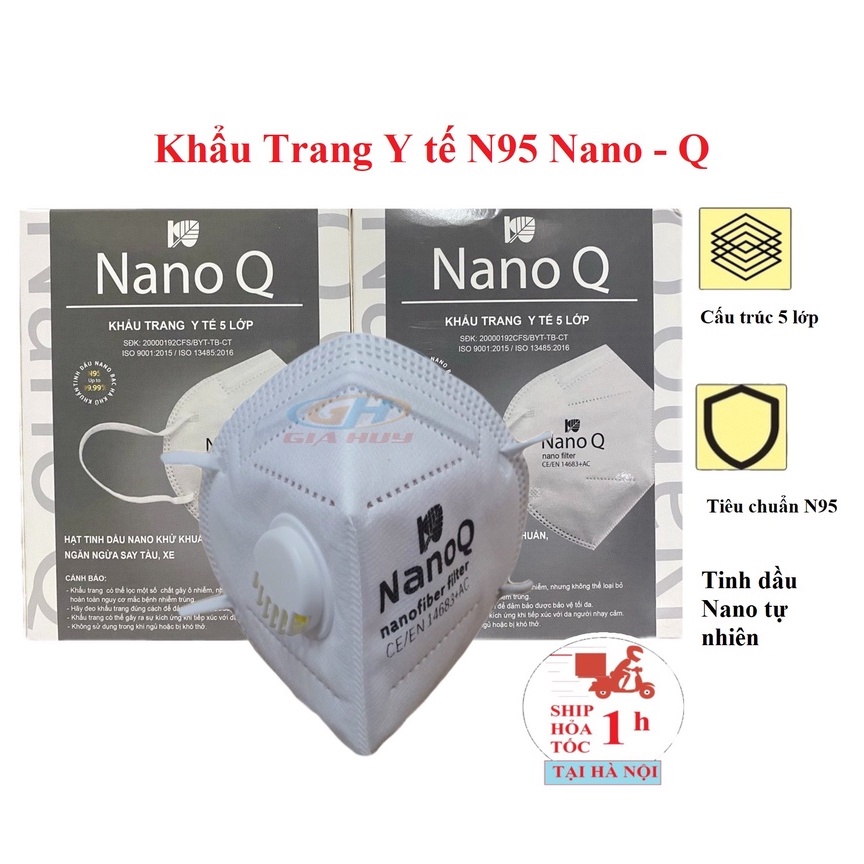 Khẩu trang N95 Y tế NanoQ 5 lớp có màng lọc Nano an toàn, ngăn bụi mịn, ôm khít mặt loại có van thở - 1 chiếc