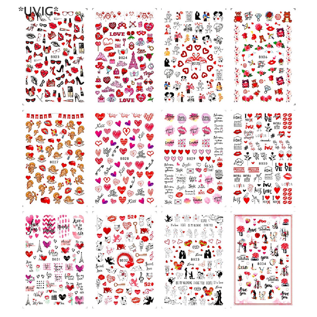 [[UVIG]] Day Stickers for Nails Colorful Heart Love Heart Lips Bowknot Slider Manicure [Hot Sell]