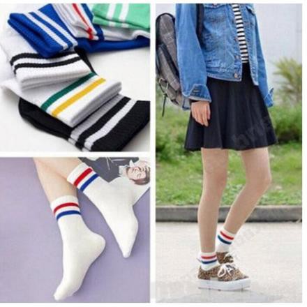 Tất vớ 2 kẻ sọc ngang Hàn Quốc cổ trung dành cho nam và nữ