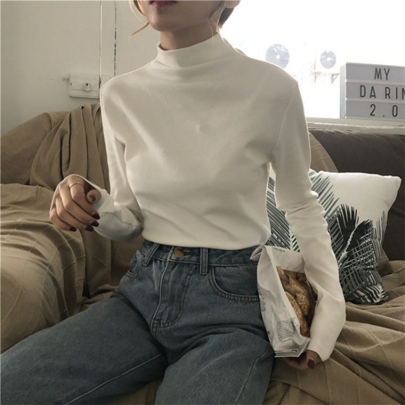 Áo Thun Trơn Cổ Lọ Dài Tay  Nana's House - FREESHIP  Áo nữ body dài tay dáng ôm, cá tính, sang chảnh