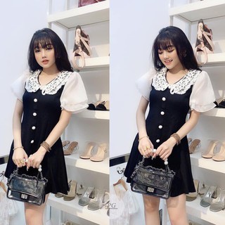 VÁY PHỐI CỔ REN ,TAY TRẮNG ĐIỆU ĐÀ