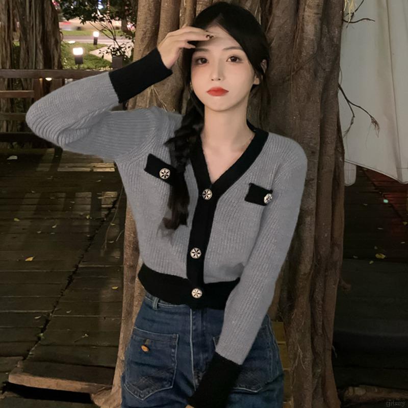 Áo khoác cardigan tay dài cổ chữ V thoáng khí phong cách thời trang retro Hàn Quốc cho nữ