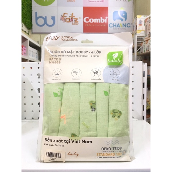 Set 5 khăn xô mặt Dobby 4 lớp Lullaby hoạ tiết xinh xắn, đáng yêu cho bé