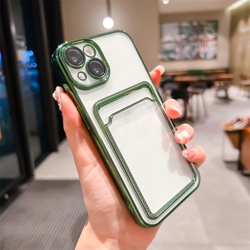 Ốp Điện Thoại TPU Mềm Trong Suốt Mạ Điện 6D Có Ngăn Đựng Thẻ Cho iPhone 13 12 11 Pro Max X Xr Xs Max SE 8 7 6 6s Plus