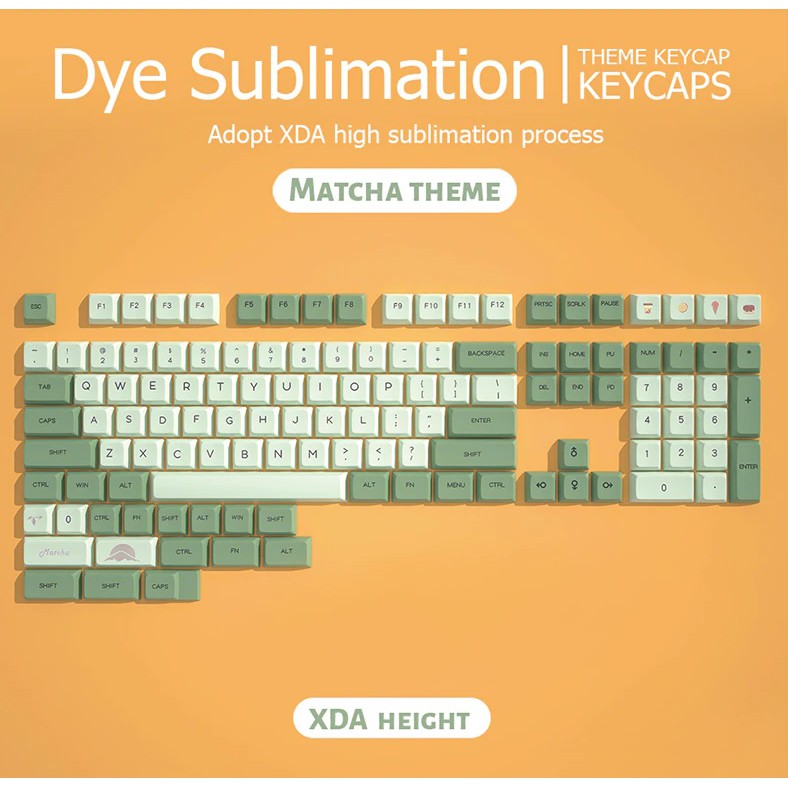 Bộ keycap XDA PBT Matcha Trà Xanh 125 nút in Dye-Sub Font chữ to ( hỗ trợ layout 61 64 87 104 108 Phím )