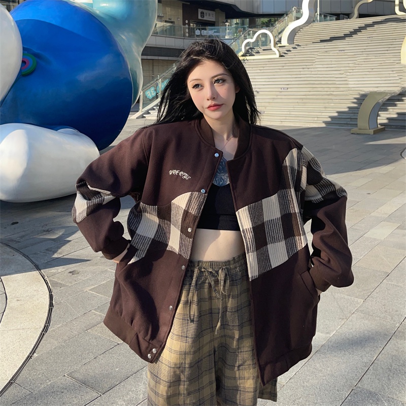 Áo khoác cardigan PERTY dáng rộng kiểu đồng phục bóng chày phong cách retro thời trang mùa thu Hàn Quốc cho nữ