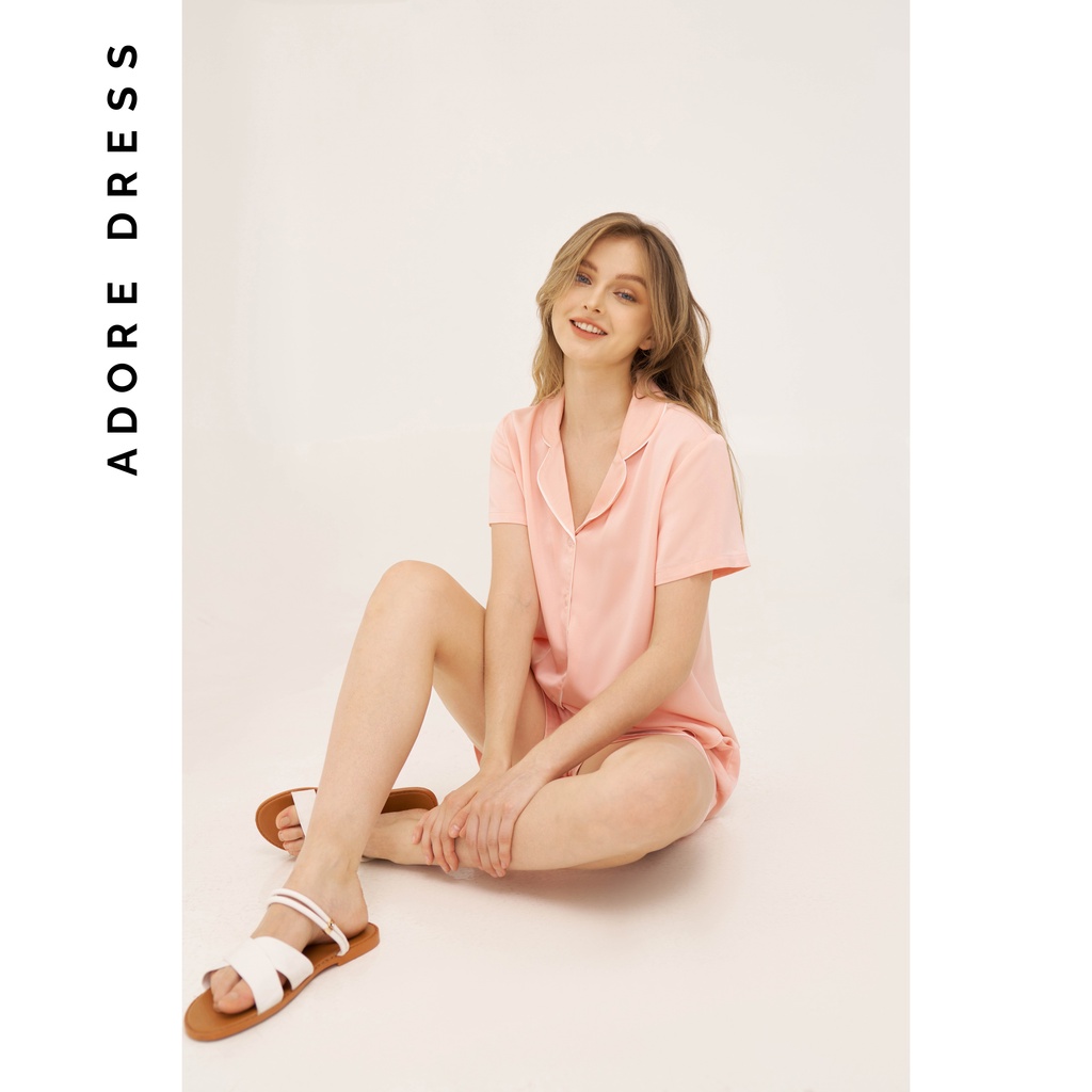 Set pijama quần short lụa lé kem 2HO1005 ADORE DRESS