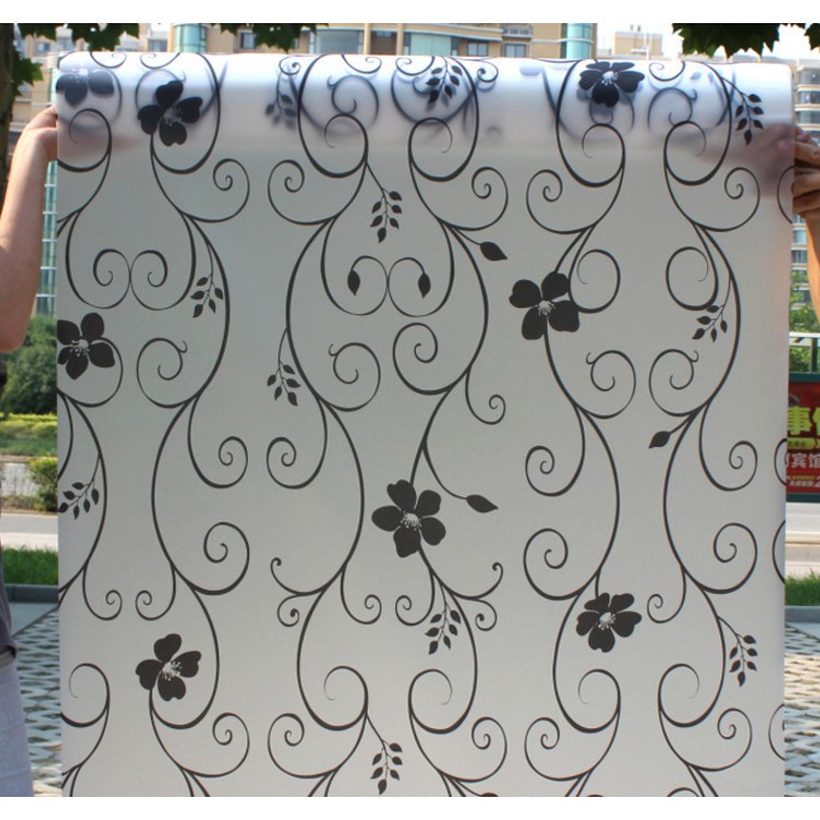 Decal giấy dán kính hoa và xoắn đen khổ 45cm keo sẵn