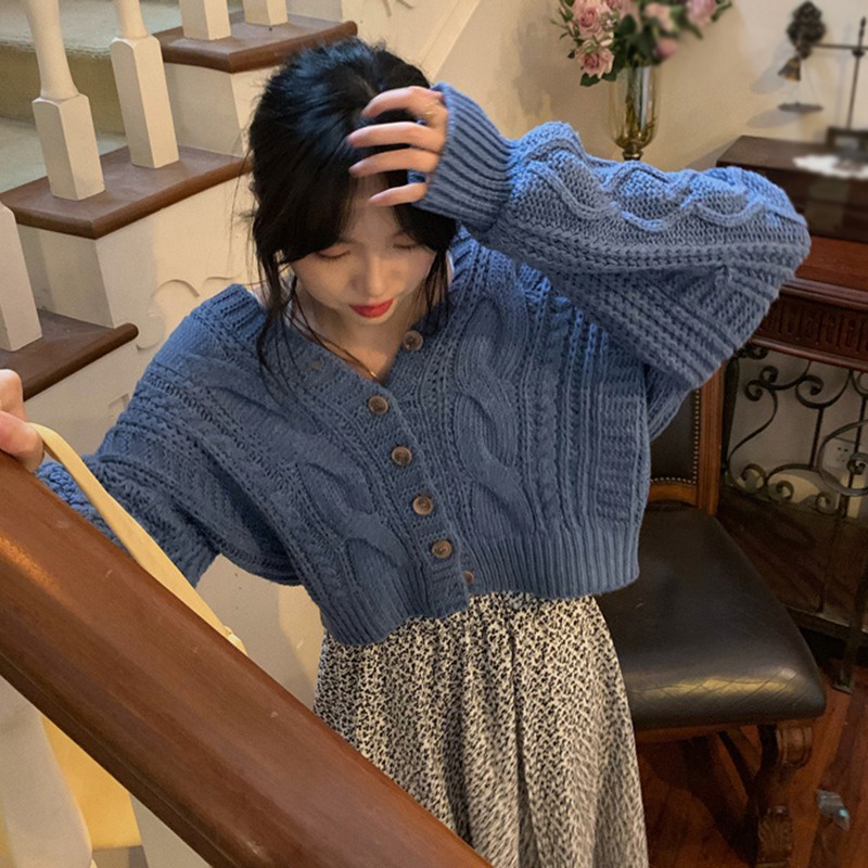 Áo khoác cardigan dệt kim tay dài cổ chữ V dáng rộng màu sắc đơn giản phong cách Hàn Quốc cho nữ