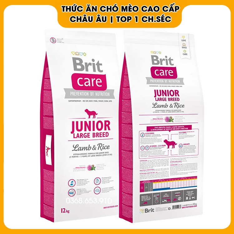 Thức Ăn Cho Chó Bully 3 - 24 Tháng | Brit Care Junior Large Breed Lamb & Rice