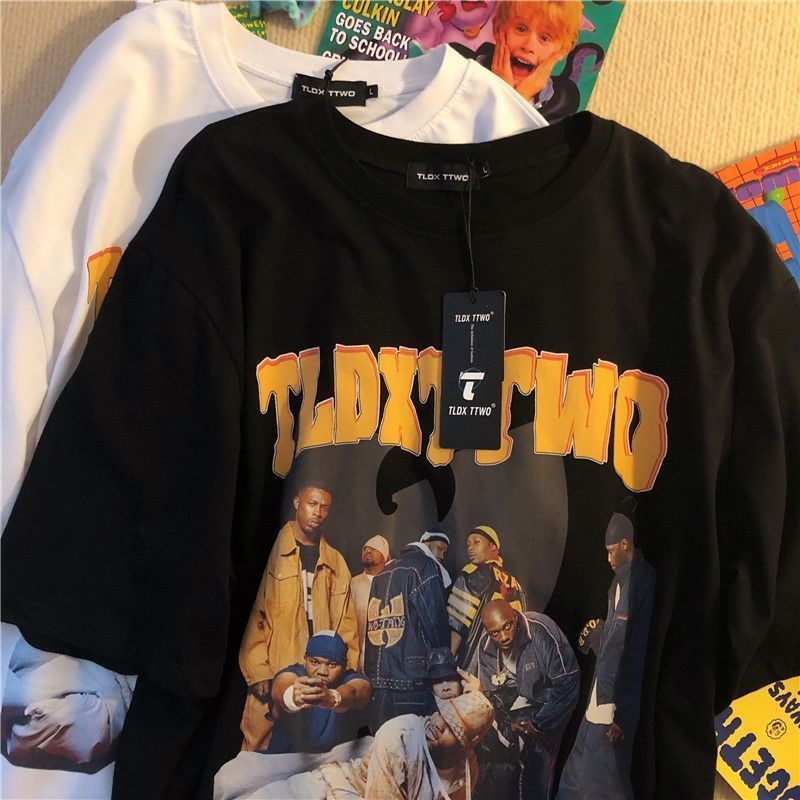 Áo thun 100% cotton cổ tròn tay ngắn dáng rộng in hoạ tiết retro dành cho cặp đôi