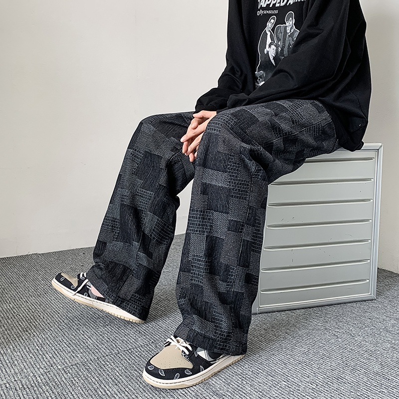 Quần jean ống rộng màu gradient phong cách đường phố Hong Kong thời trang thu đông cho nam size S-3XL