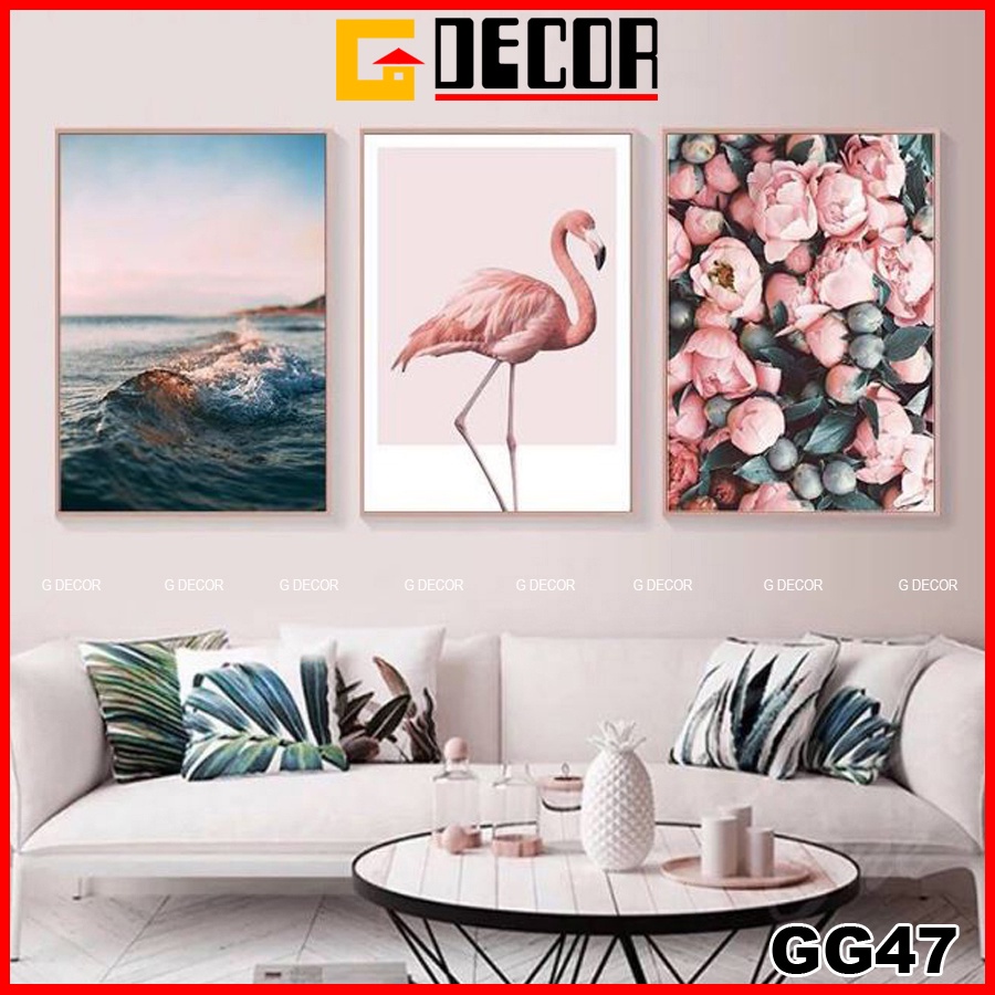 Tranh treo tường canvas khung gỗ 3 bức phong cách hiện đại Bắc Âu tranh decor trang trí phòng khách phòng ngủ spa 47